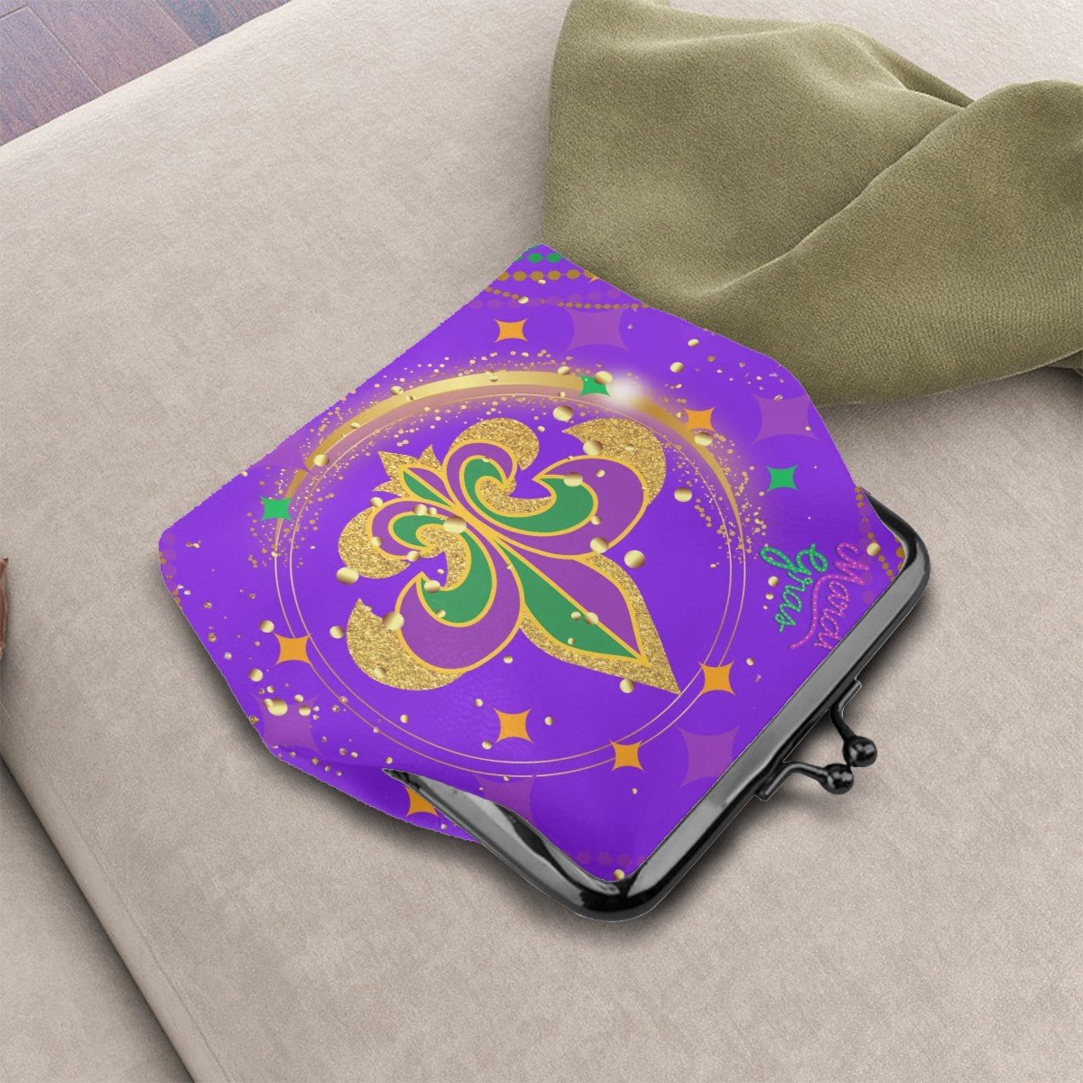 Mardi Gras Party Time Women's Leather Kiss Lock Coin Purse - Splash Of Mahj And Color Co.