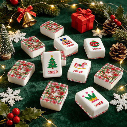 Christmas Goose Plaid And Playful Workshop Christmas Mahjong Tiles And Carry Case