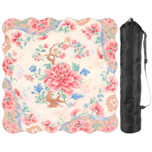 Famille Rose Scalloped Mahjong Mat Preppy Pink, Baby Blue Chinoiserie - Splash of Color Co.