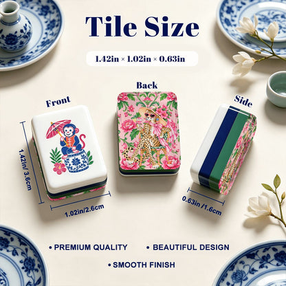 Grandmillenial Chic Leopard Lady Chinoiserie American Mahjong Tiles With Carry Case