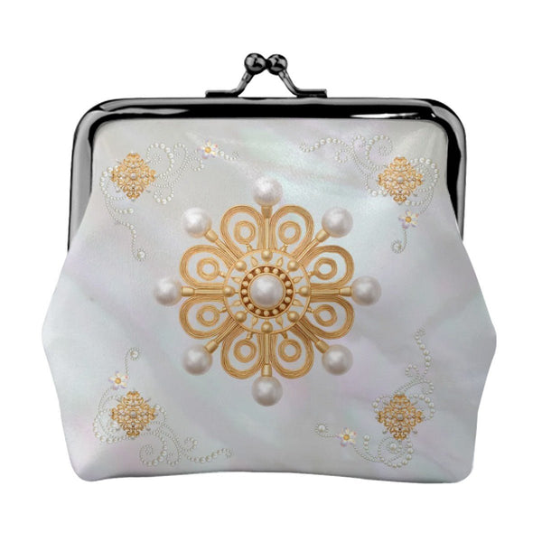 Mother Of Pearl Vintage Brooch Women's Leather Kiss Lock Coin Purse - Splash of Color Co.