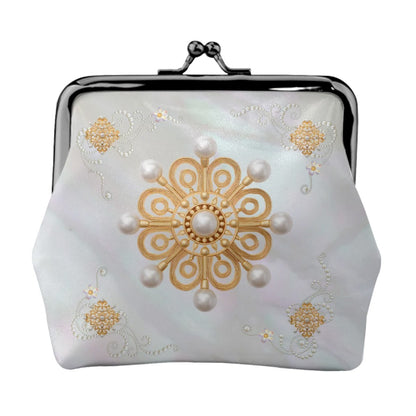 Mother Of Pearl Vintage Brooch Women's Leather Kiss Lock Coin Purse