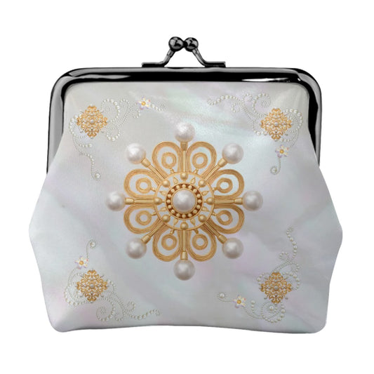 Mother Of Pearl Vintage Brooch Women's Leather Kiss Lock Coin Purse