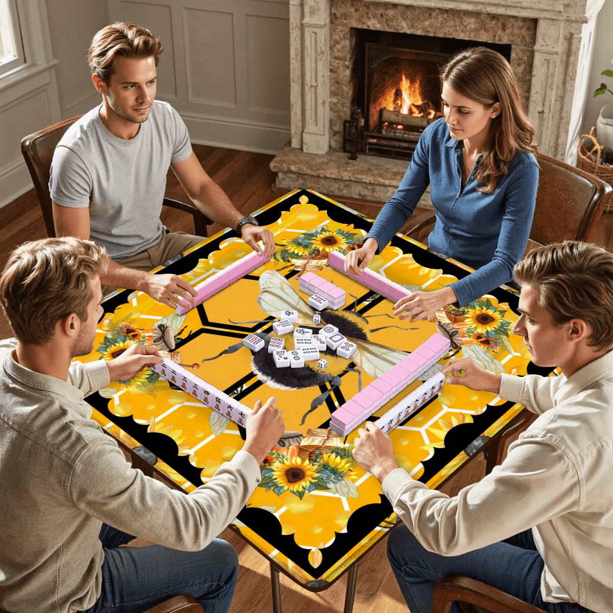 Mahjong Bumble Bee Mat, Sunflower Yellow Honey Pot Mahj Mat - Splash of Color Co.