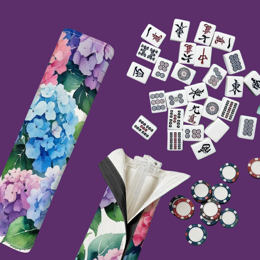 Floral Hydrangea Purple Pink 4 Mahjong Tile Pusher Racks with Bag - Splash Of Mahj And Color Co.