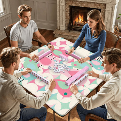 Scandinavian Folk Art Mod Birds Geometric Pastels Mahjong Mat - Splash Of Mahj And Color Co.