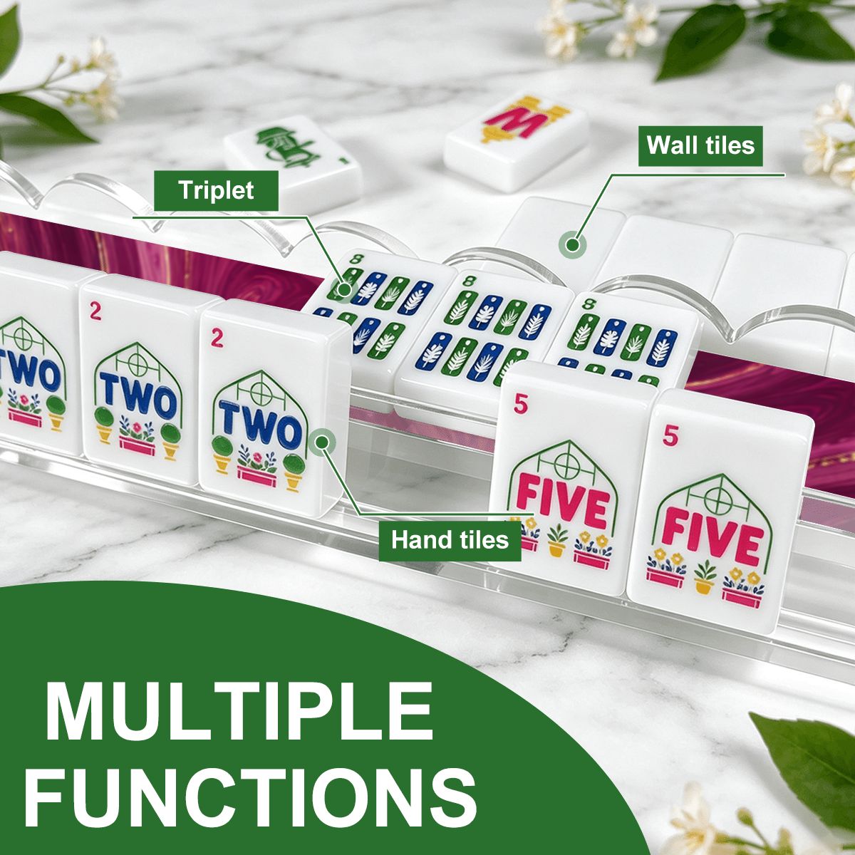 Purple Haze Extended Mahjong Rack Set of 4 Scalloped Magnetic Tile Pusher 20' - Splash Of Mahj And Color Co.