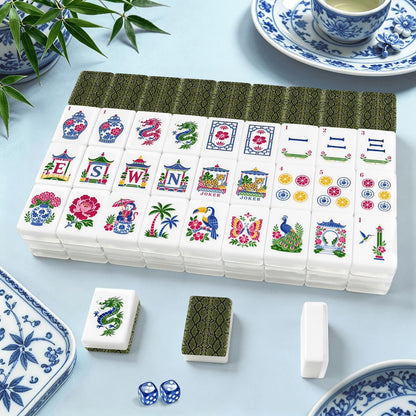 Snake Skin Green Chinoiserie American Mahjong Tiles And Carry Case