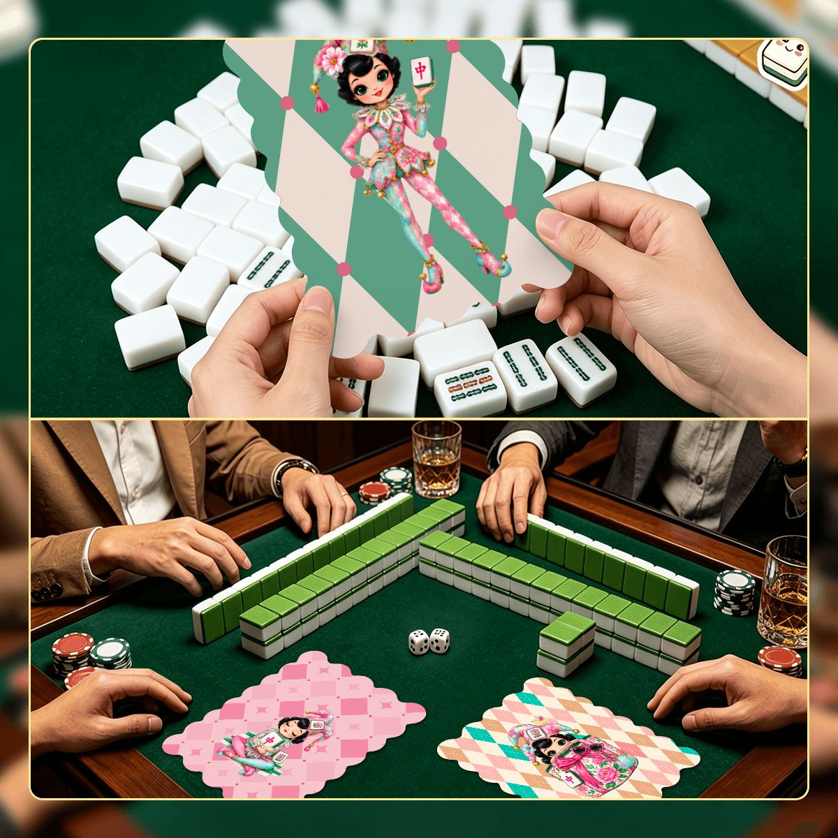 Mahjie The Mascot Scalloped Mahjong Shuffler Cards  Set of 4