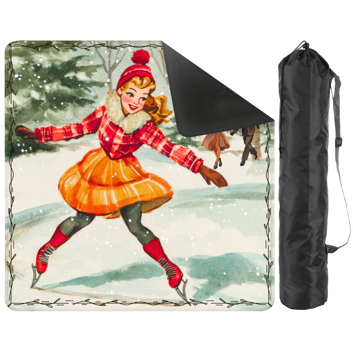 Vintage Holiday Card Iceskating Winter Wonder Land Mahjong Mat - Splash Of Mahj And Color Co.