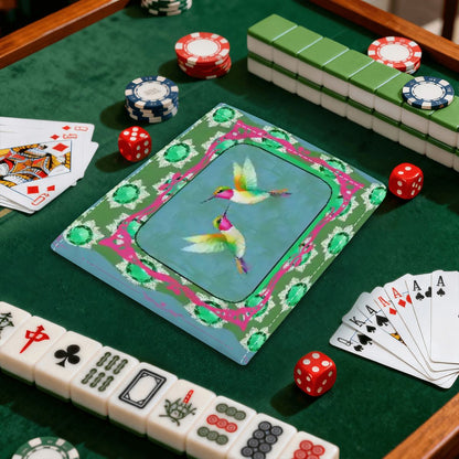 Emerald Mahjong, Flutterbird, Preppy Pink, Green Blue Floral 4 Mahjong Card Holder with Line Finder - Splash of Color Co.