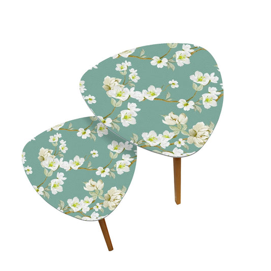 Asian Garden Zen Cherry Blossom Modern Nesting Triangle Coffee Table Set of 2