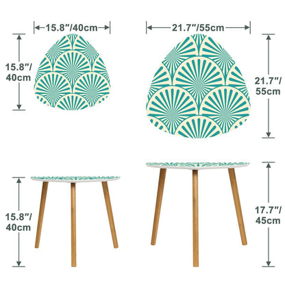 Art Deco Teal Blue Geometric Fan Designed Modern NestingTriangle Coffee Table Set of 2 - Splash of Color Co.