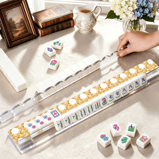 Vintage Cane Design Extended Mahjong Rack Set of 4 Scalloped Magnetic Tile Pusher 20' - Splash Of Mahj And Color Co.