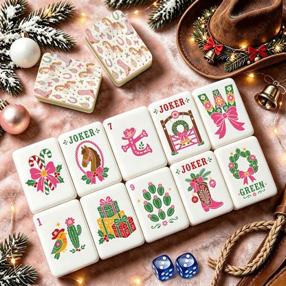 Wild West Wonderland Mahjong Western Christmas Layered Mahjong Tiles With Carry Case