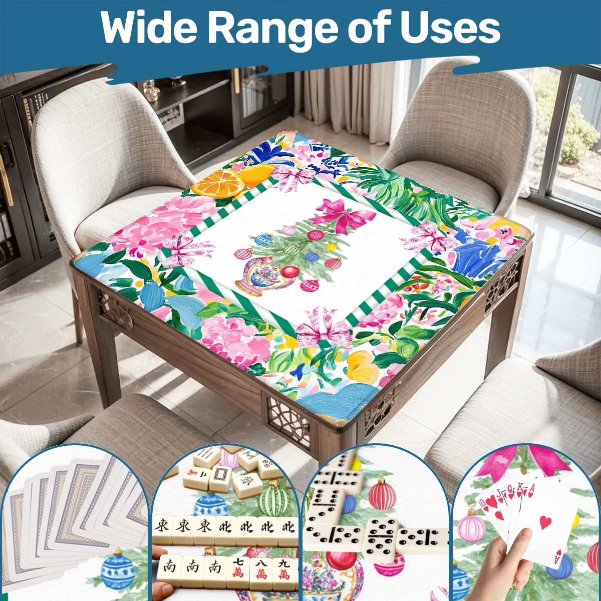 Festive Floral Christmas Tree Mahjong Mat