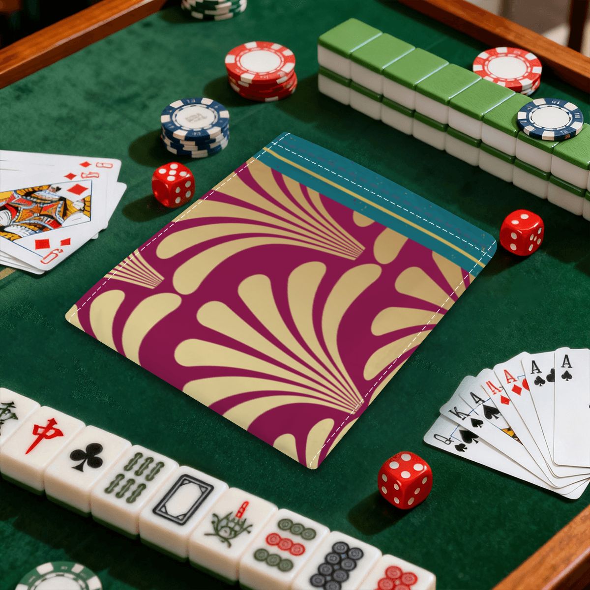 Art Deco Burgandy Wine 4 Mahjong Card Holder with Line Finder - Splash of Color Co.