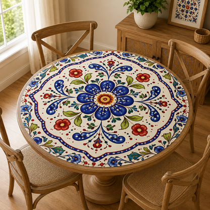 Polish Pottern Blue Porcelain Round Mahjong Mat