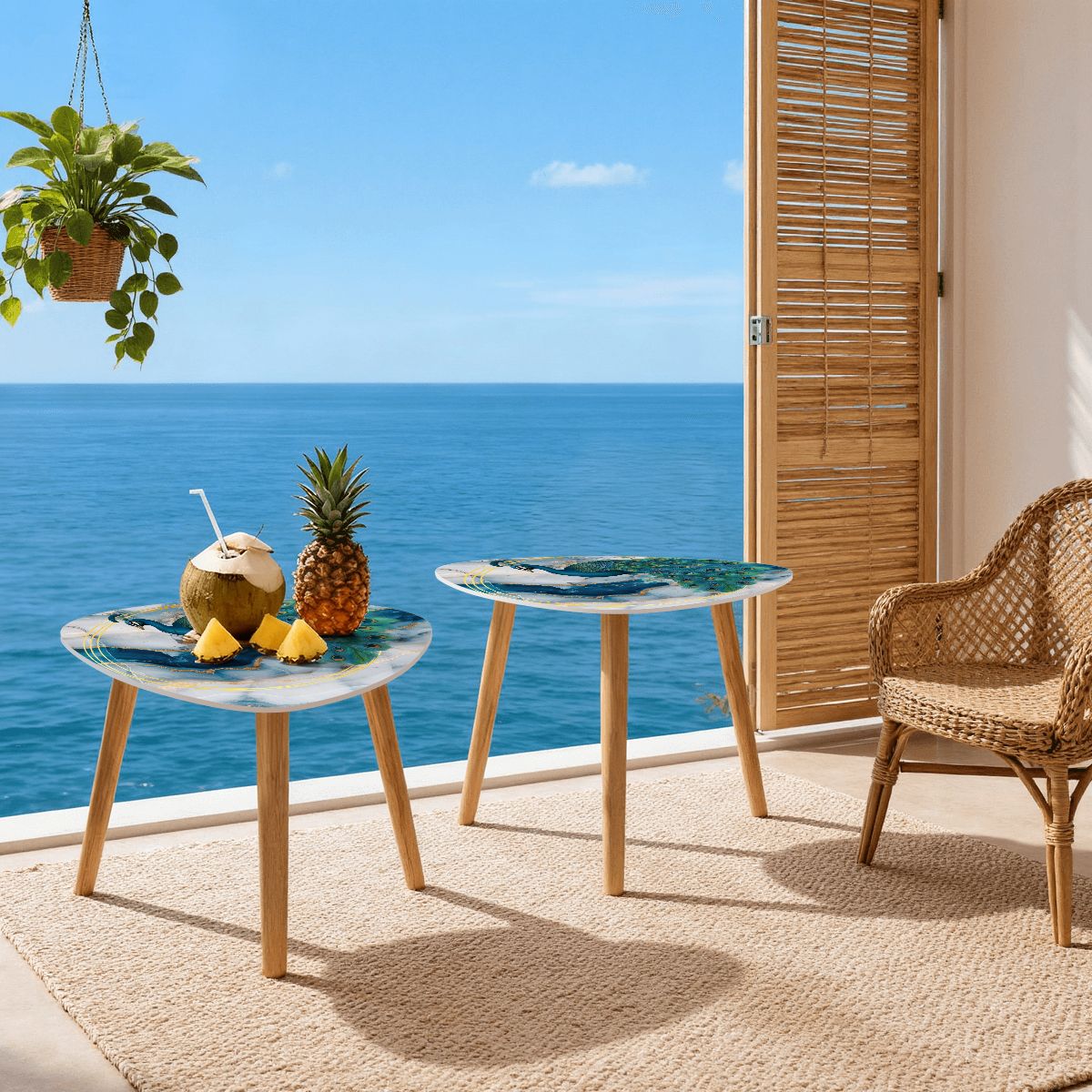 Elegant Peacock Blue Lagoon Modern Nesting Tables Set of 2 - Splash of Color Co.