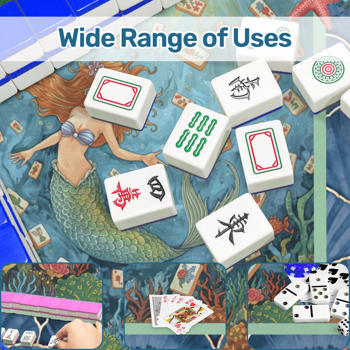 Mermaid Mahjong Mat, Sea Of Life Marbled Blue And Coral Reef - Splash of Color Co.