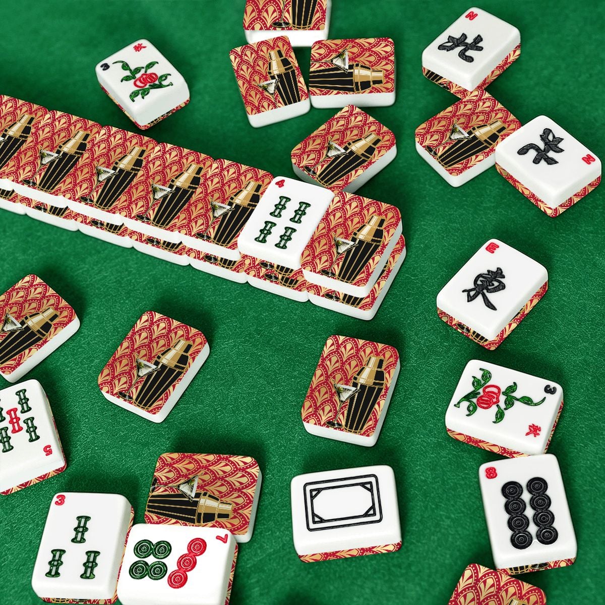 Art Deco Speakeasy Cocktail Shaker American Mahjong Tiles And Carry Case Bundle - Splash Of Mahj And Color Co.