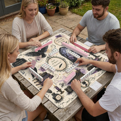 Poe Gothic Halloween Stitched-Edge Mahjong Table Mat 33" x 33"
