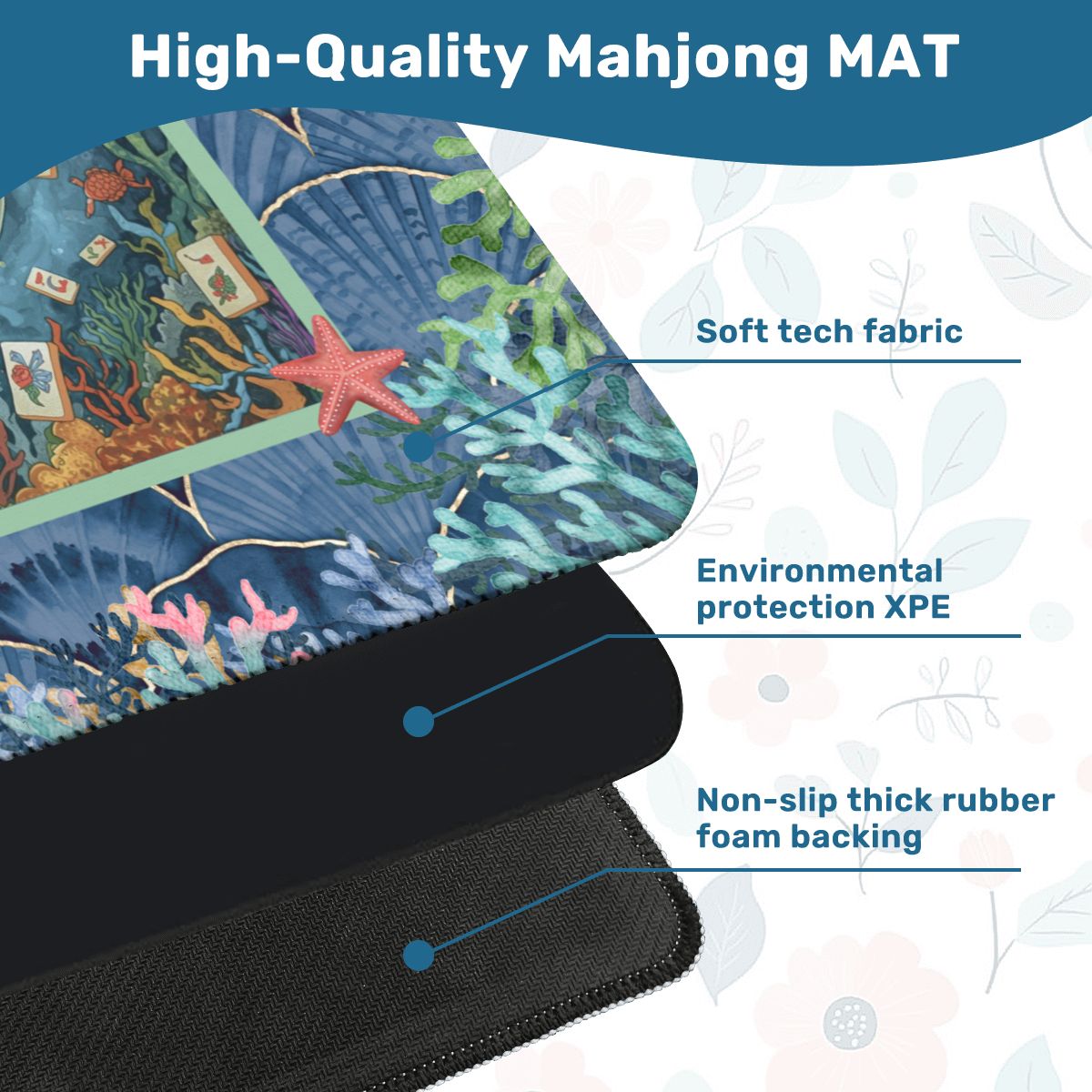 Mermaid Mahjong Mat, Sea Of Life Marbled Blue And Coral Reef - Splash of Color Co.