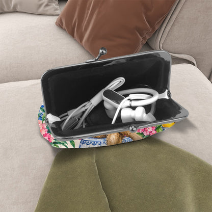 Garden Party Gone Wild Chinoiserie Monkey Women's Leather Kiss Lock Coin Purse