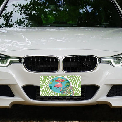 Quirky Fun Let's Mahj Flamingo License Plate - Splash of Color Co.