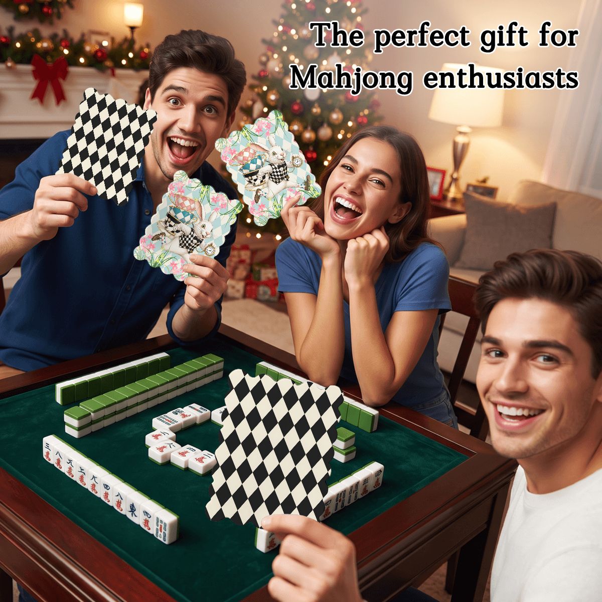 Go Ask Alice Harlequin Designed Scalloped Mahjong Shuffler Cards  Set of 4