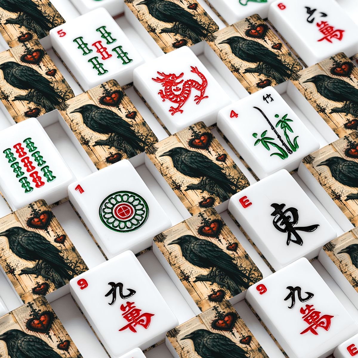 Edgar Allen Poe Raven American Mahjong Tiles With Carry Case - Splash Of Mahj And Color Co.