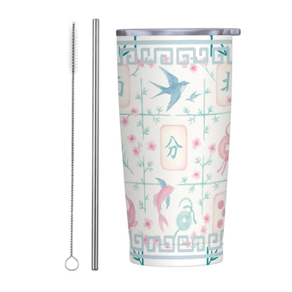 Mahjong Tile Tumbler Pastel Blue Pink Stainless Steel Insulated Tumblers with Lid & Straw
