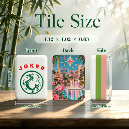 Las Vegas Viva Flamingo 4 Layer American Mahjong  Engraved Tiles And Carry Case