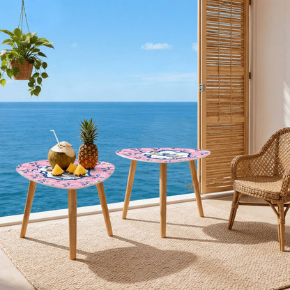 Charleston Cheetah Preppy Pink Blue Modern Nesting Tables - Splash of Color Co.