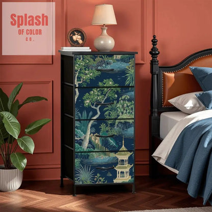 Asian Garden Chinoiserie Royal Blue, Green Storage 4 - Drawer Dresser - Splash of Color co.