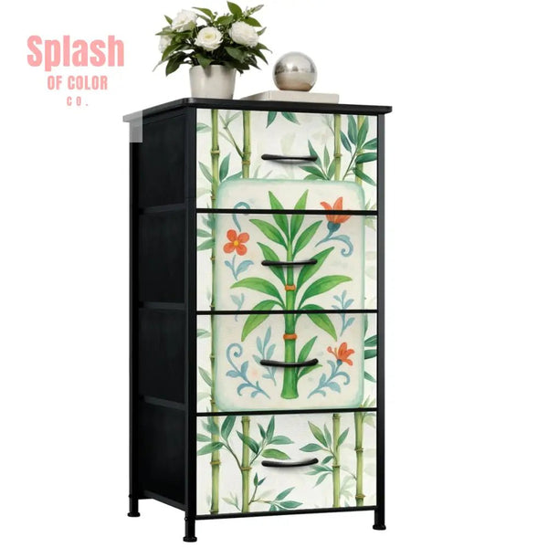 Asian Chinoiserie Green Bamboo Mahjong 4 - Drawer Dresser - Splash of Color co.