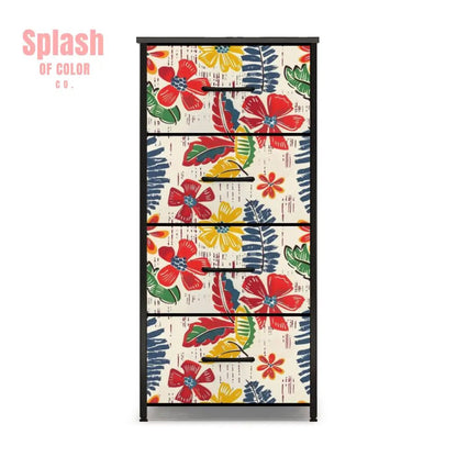 Floral Heritage Blue, Red, Yellow Modern 4 - Drawer Dresser - Splash of Color co.