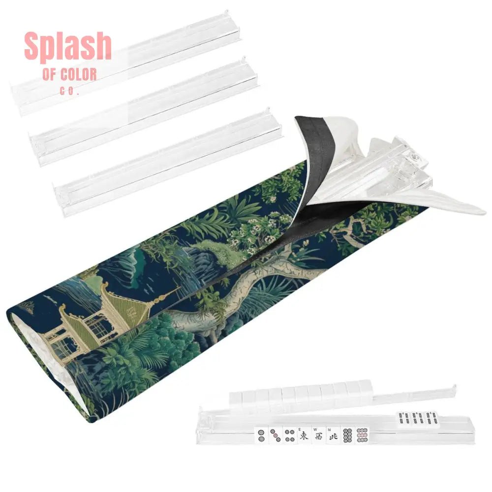 Floral Asian Chinoiserie 4 Mahjong Tile Pusher Racks with Bag - Splash of Color co.