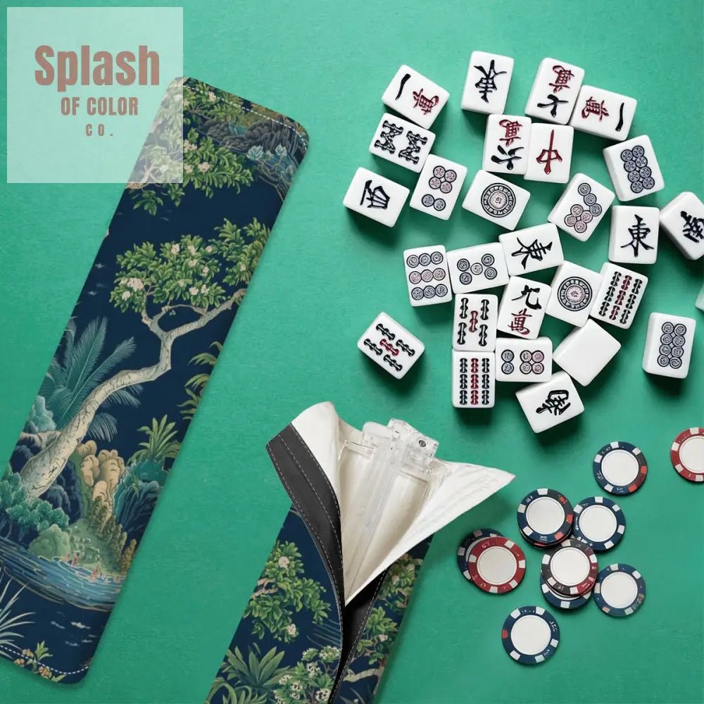 Floral Asian Chinoiserie 4 Mahjong Tile Pusher Racks with Bag - Splash of Color co.