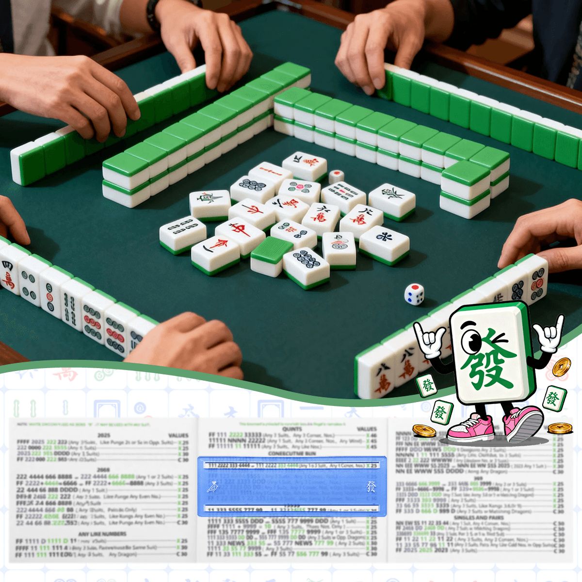 Art Deco Floral Designed 4 Mahjong Card Holder with Line Finder - Splash of Color Co.