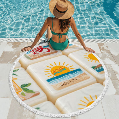 Mahjong Poolside Lounge Towel With Round Tassel, Fun In The Sun - Splash of Color Co.