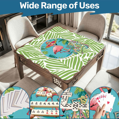 Tropical Flamingo Green And Pink Scalloped Mahjong Mat - Splash of Color Co.