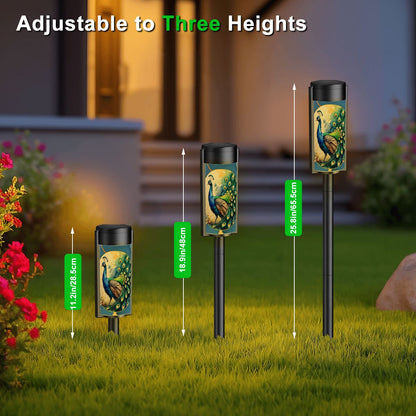 Peacock Watercolor Floral Asian Zen Garden Floral Outdoor Solar Lights