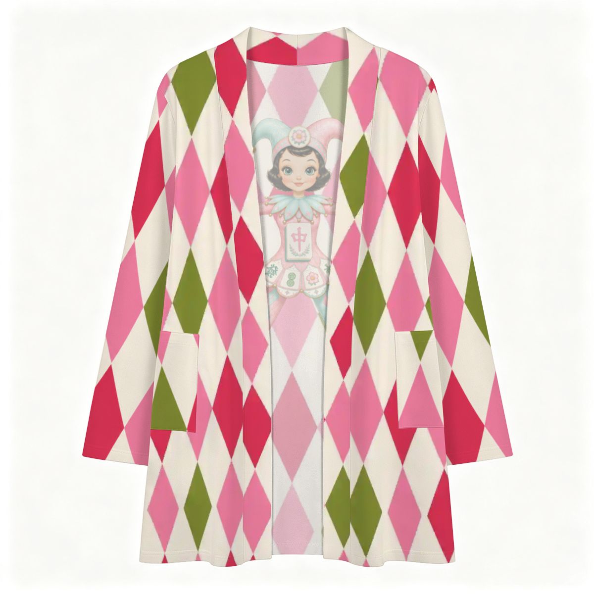 Harlequin Mahjong Joker Women's Lightweight Open Front Cardigan - Splash Of Mahj And Color Co.