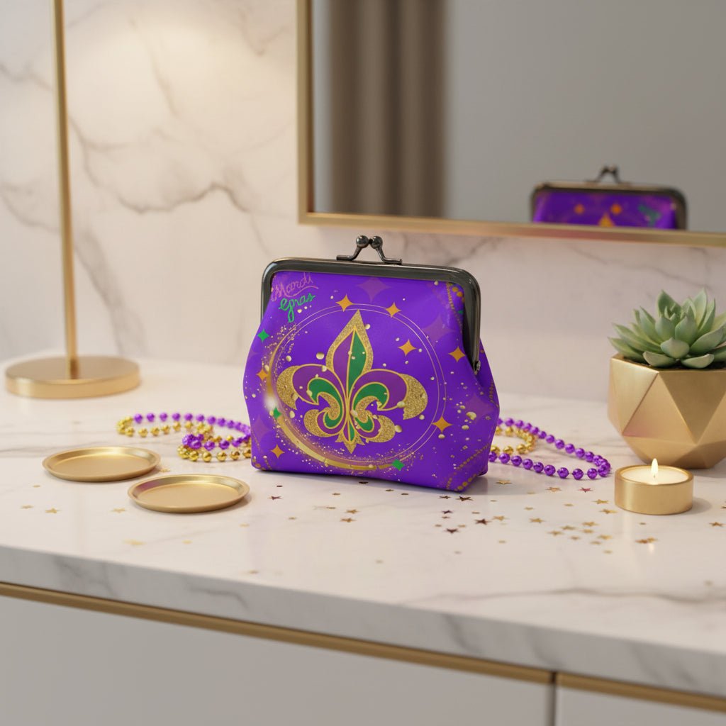 Mardi Gras Party Time Women's Leather Kiss Lock Coin Purse - Splash Of Mahj And Color Co.