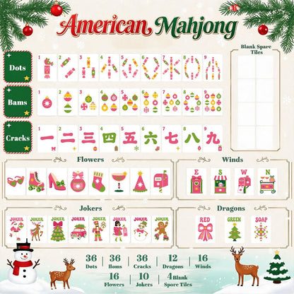 Mahjie The Mascot NutcrackerPreppy Pink Christmas Mahjong Tiles And Carry Case