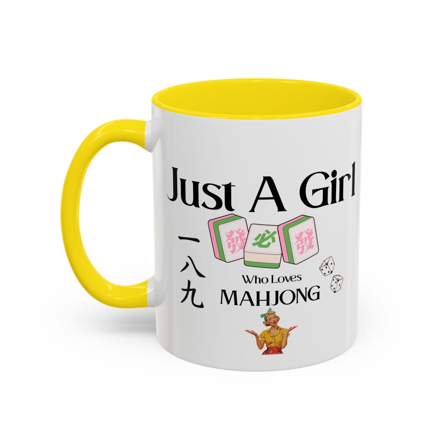 Mahjong Mug - "Just A Girl Who Loves Mahjong" Accent Coffee Mug - Splash of Color Co.