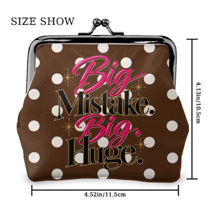 Brown And White Polka Dot, Funny Big Mistake Women's Leather Kiss Lock Coin Purse - Splash Of Mahj And Color Co.