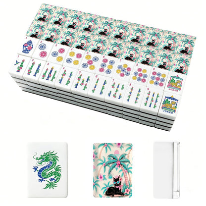 Mahj Meow Tropical Paradise Chinoiserie Mahjong Tiles With Carry Case - Splash Of Mahj And Color Co.