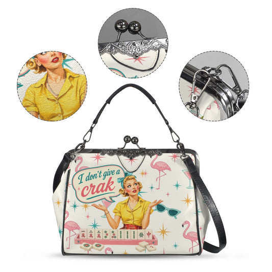 Mahjong Funny I Don't Give A Crak Purse Kisslock Crossbody Shoulder Bag - Splash Of Mahj And Color Co.